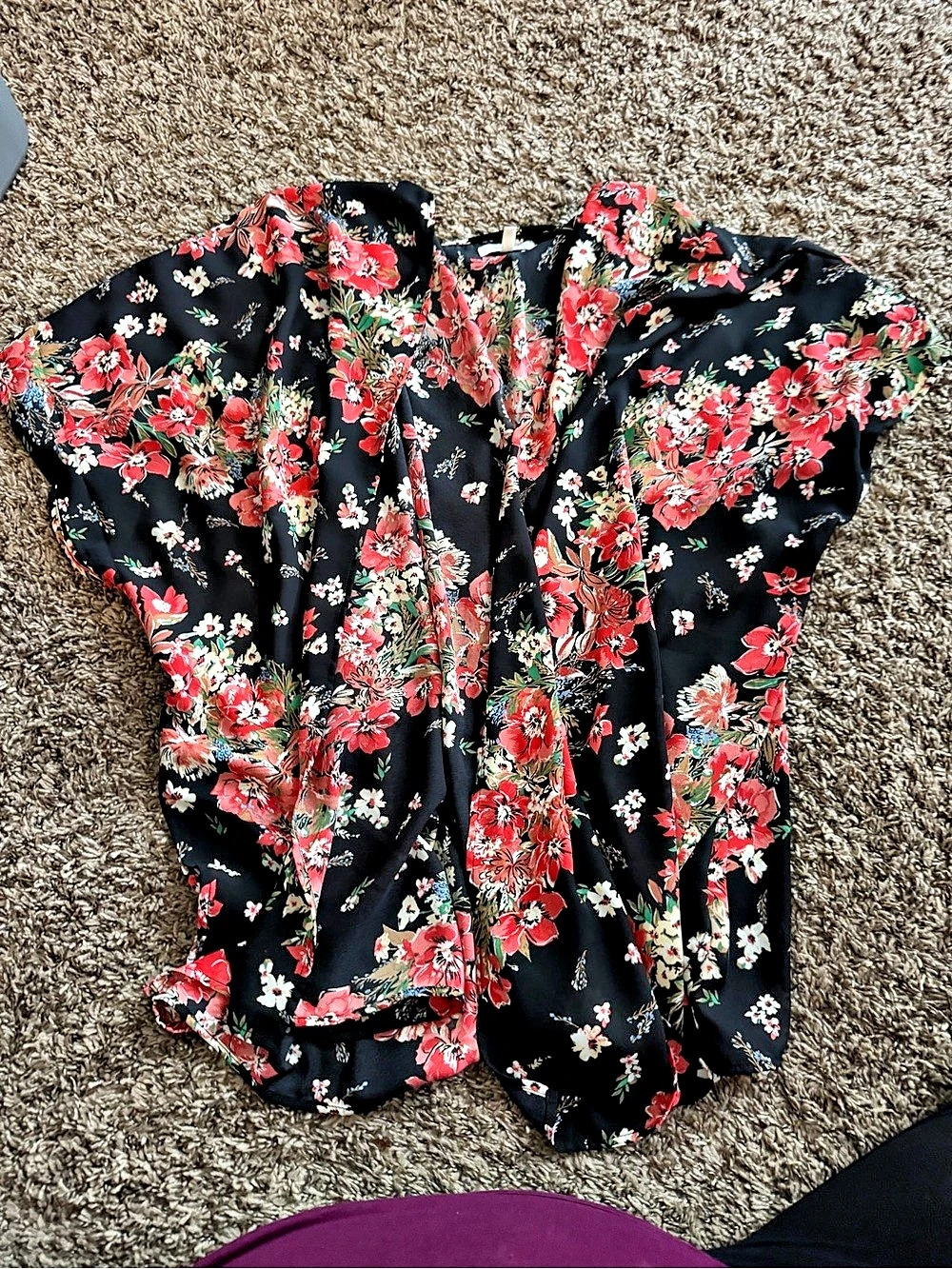 Maurices Floral Kimono in Black & Red